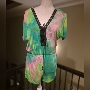 New Colorful Tie-Dye Lace-Up Romper